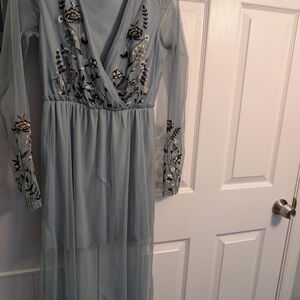 Xhilaration Light Blue Floral Embroidered Dress